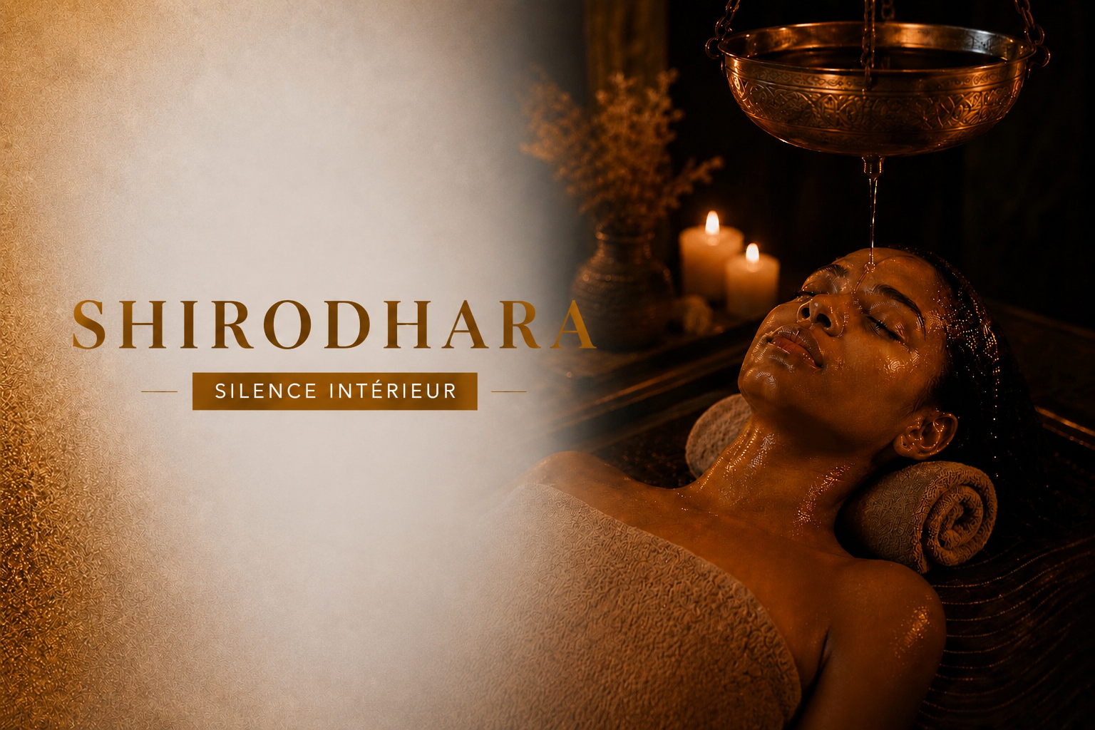 YNAO SHIRODHARA SILENCE INTERIEUR Femme allongée, recevant un traitement de shiropdhara avec des huiles.